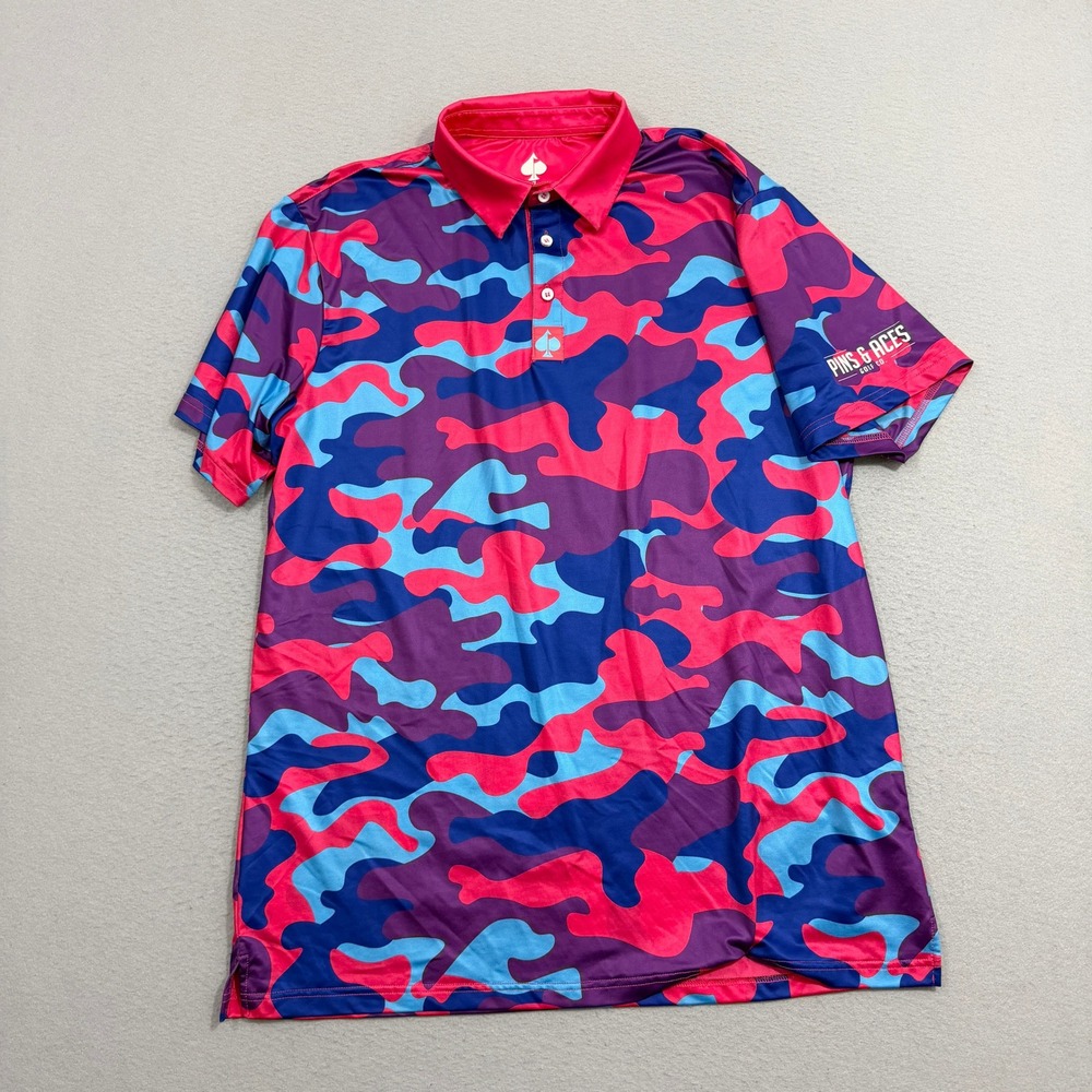 Pins & Aces Polo Men XL Multicolor Camo Performance Golf Shirt Short Sleeve